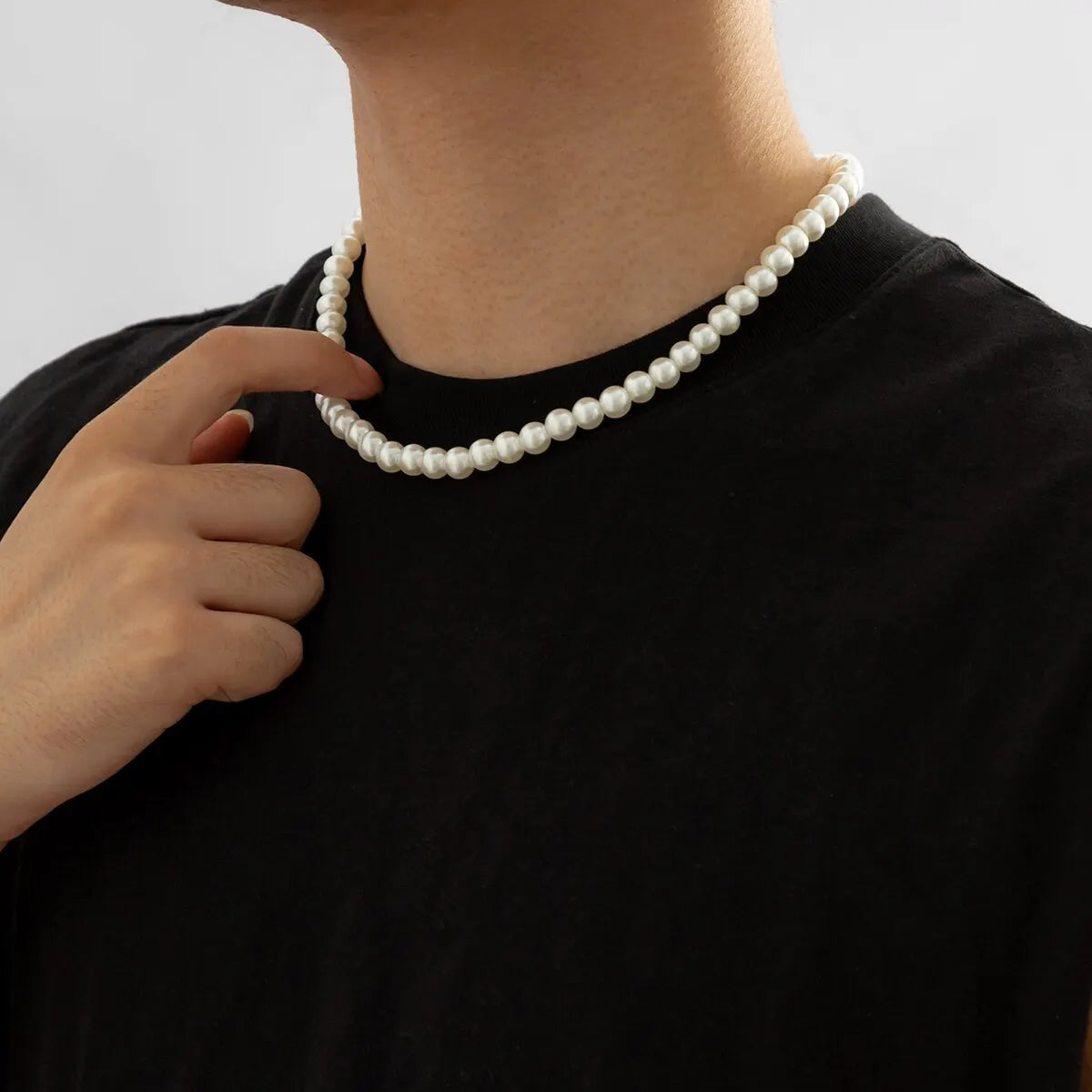 Pearl Beaded Short Choker Necklace for Men