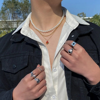 Punk Unique Pearl Dice Pendant Choker Necklace