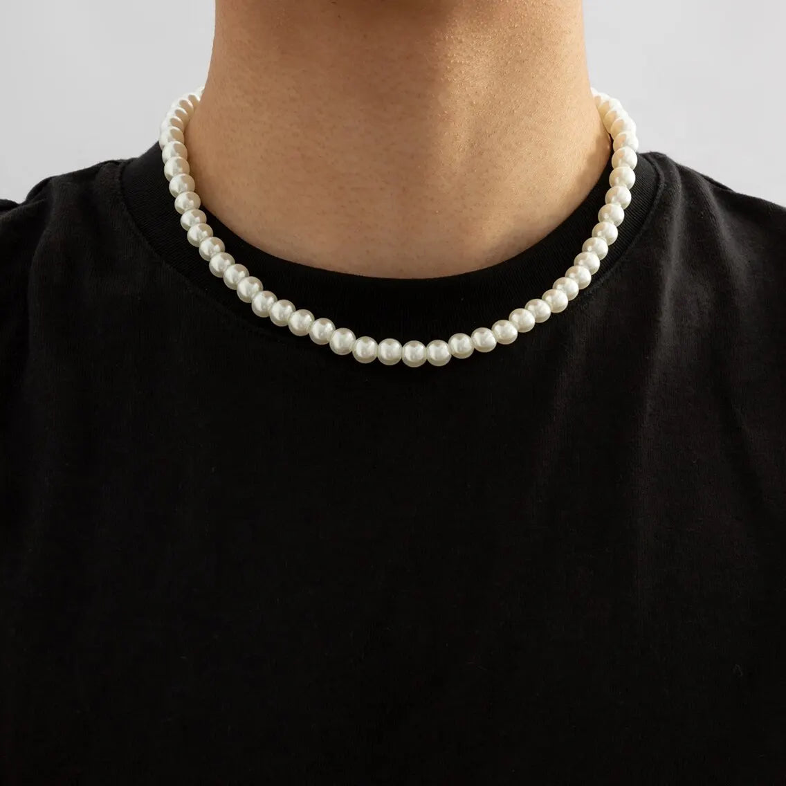 Pearl Beaded Short Choker Necklace for Men