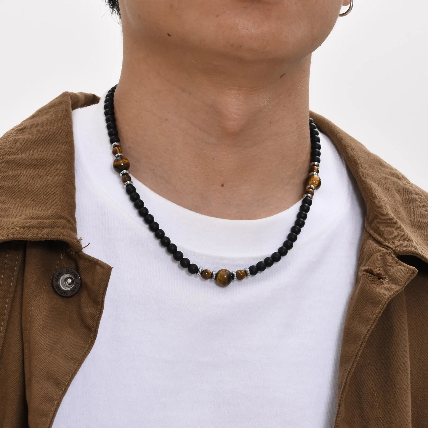 Casual Black Brown Beaded Necklaces for Men Boys