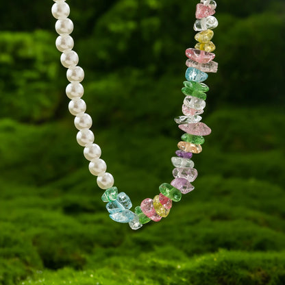 Colorful Irregular Glass Crystal Pearl Choker Necklace