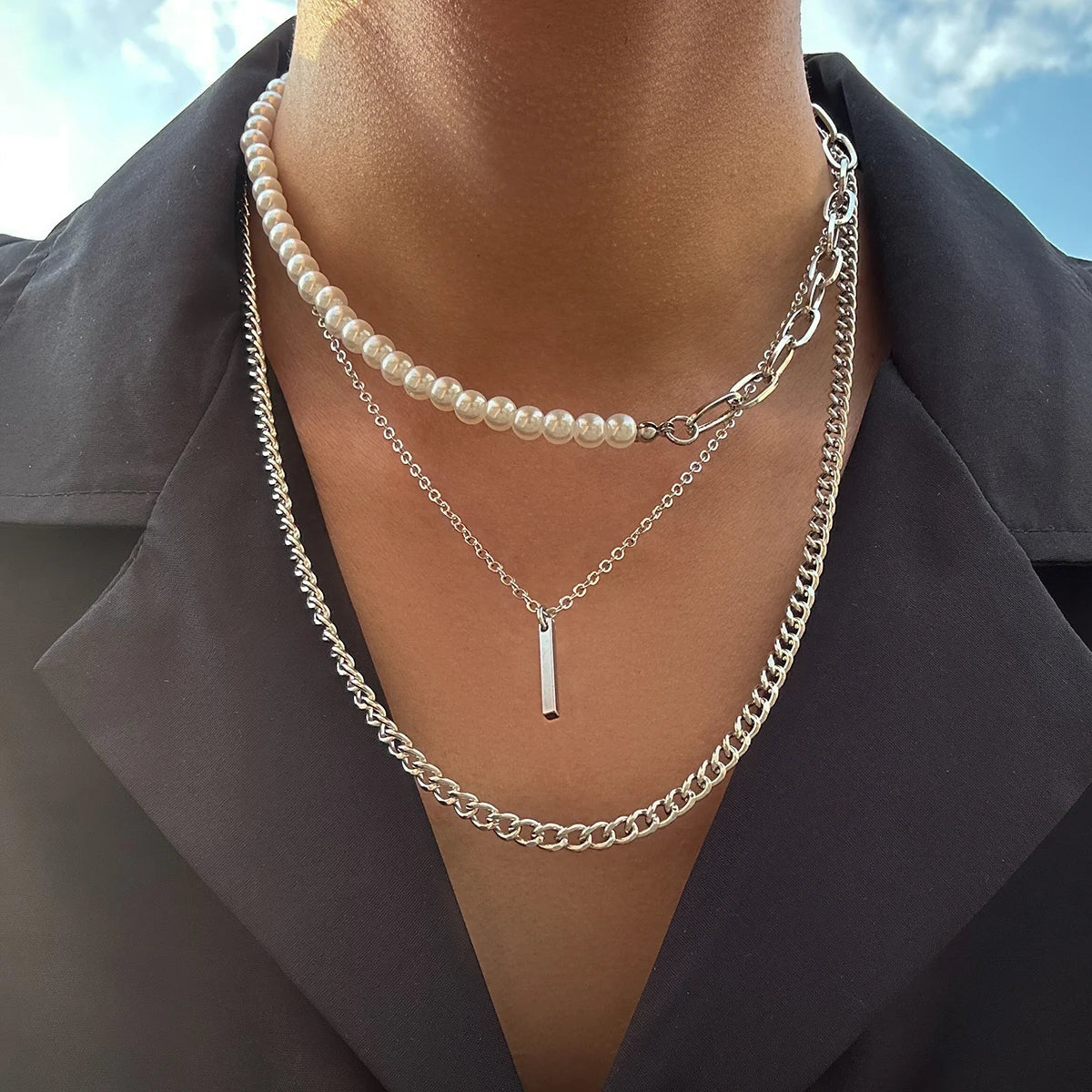 Asymmetric Pearl Chain with Stick Pendants