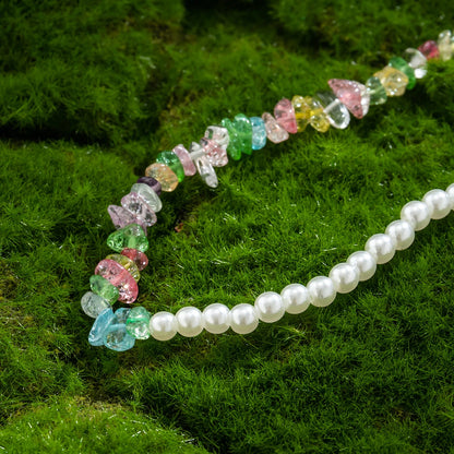 Colorful Irregular Glass Crystal Pearl Choker Necklace