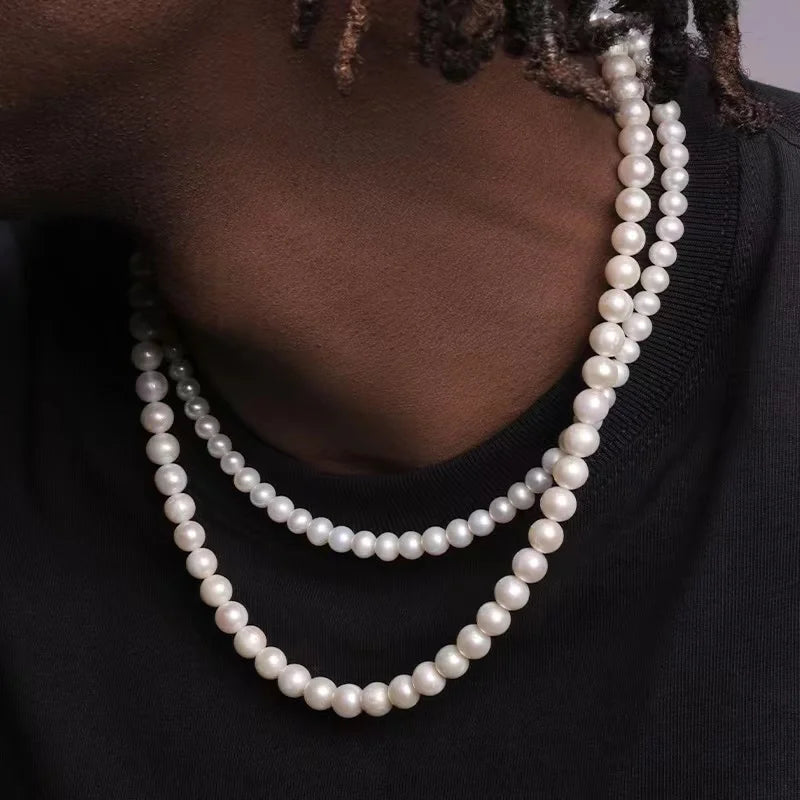 Hip-Hop Imitation Pearl Necklace for Men