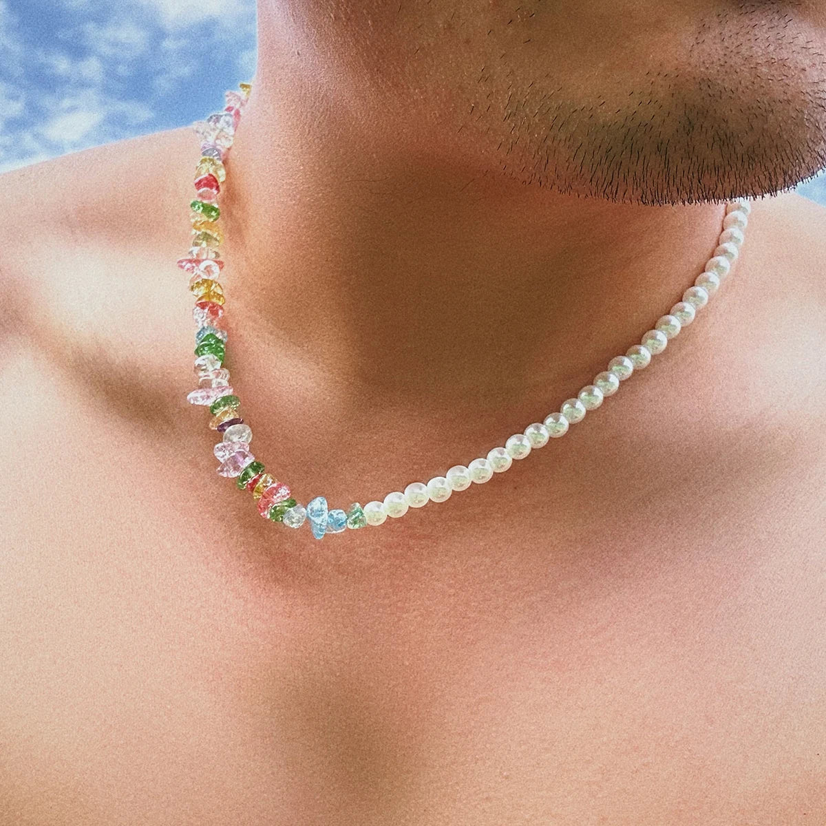 Colorful Irregular Glass Crystal Pearl Choker Necklace