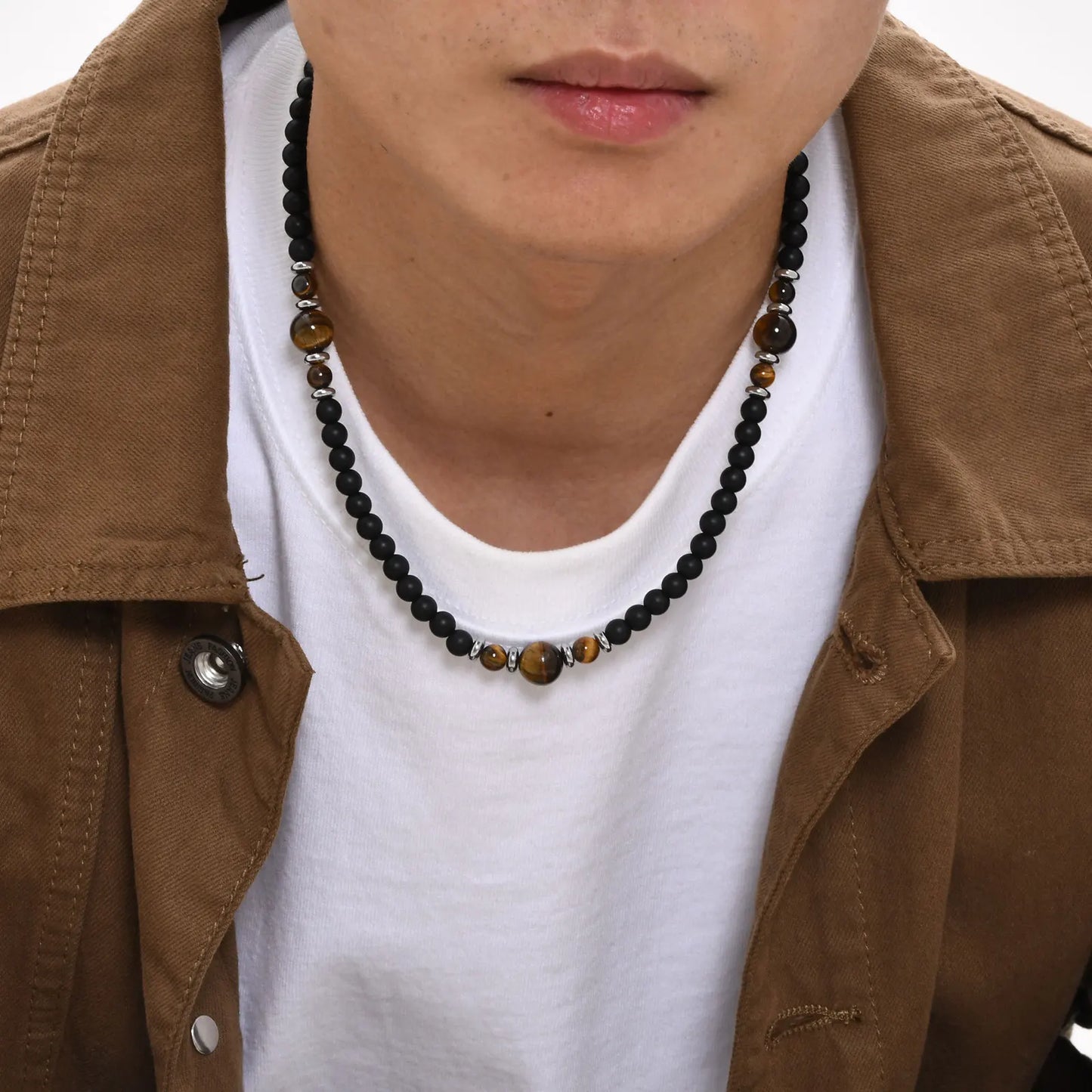 Casual Black Brown Beaded Necklaces for Men Boys