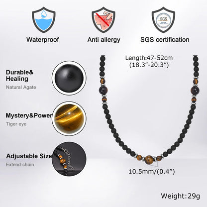 Casual Black Brown Beaded Necklaces for Men Boys