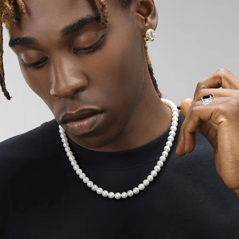 Hip-Hop Imitation Pearl Necklace for Men