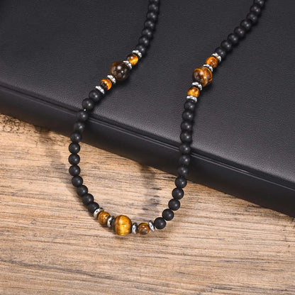 Casual Black Brown Beaded Necklaces for Men Boys