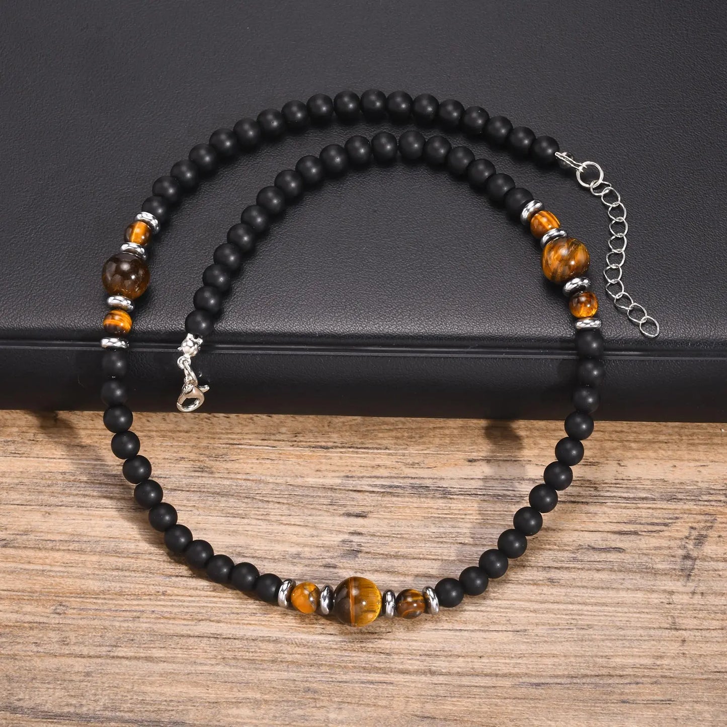 Casual Black Brown Beaded Necklaces for Men Boys