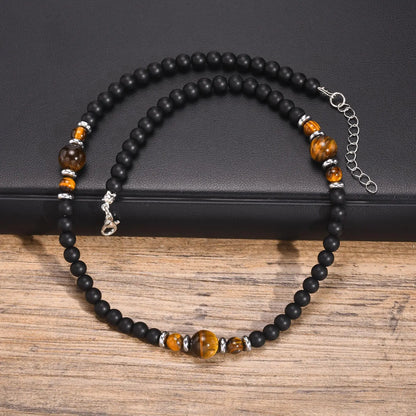 Casual Black Brown Beaded Necklaces for Men Boys