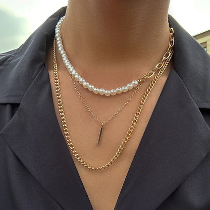 Asymmetric Pearl Chain with Stick Pendants