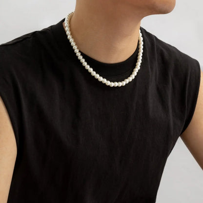 Pearl Beaded Short Choker Necklace for Men